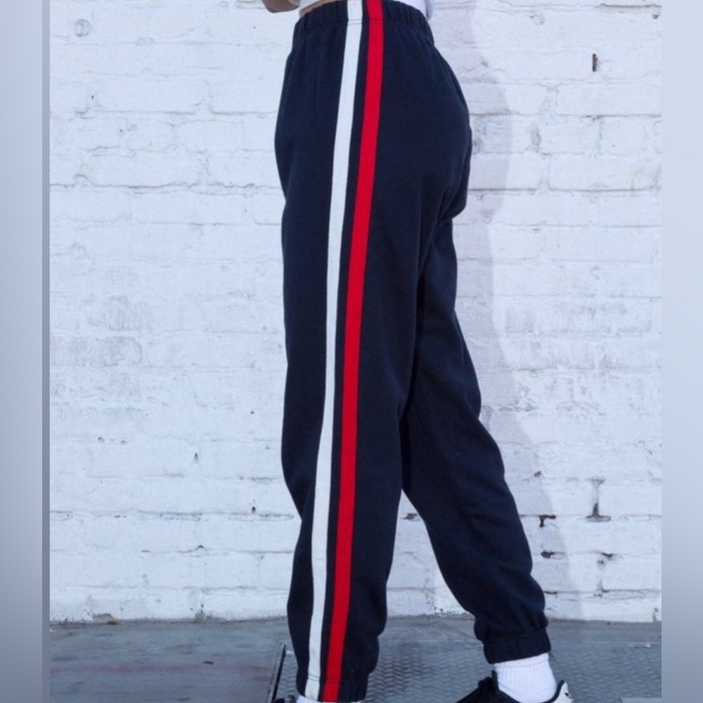 Brandy Melville Navy Sweatpants with Red and White Stripe
